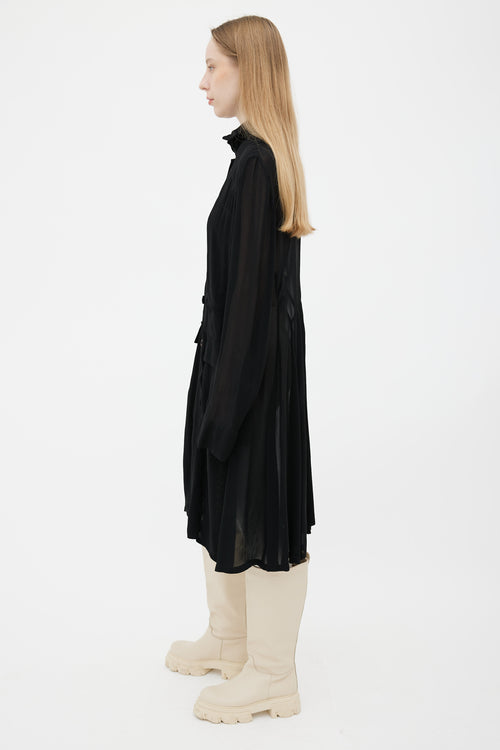Ann Demeulemeester Black Semi Sheer Long Sleeve Shirt Dress