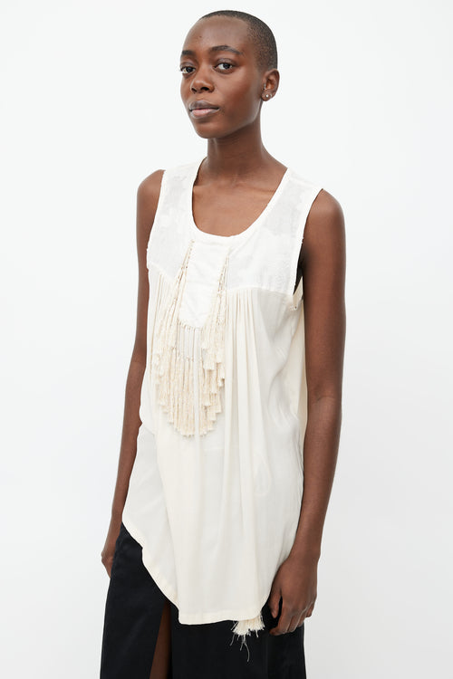 Ann Demeulemeester Cream Fringe Embroidery Top