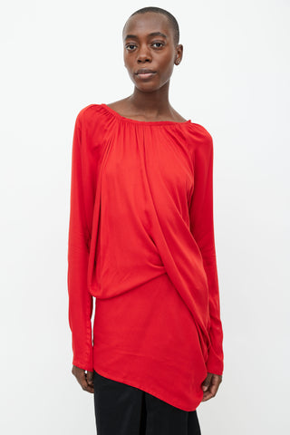 Ann Demeulemeester Red Gathered Long Sleeve Top