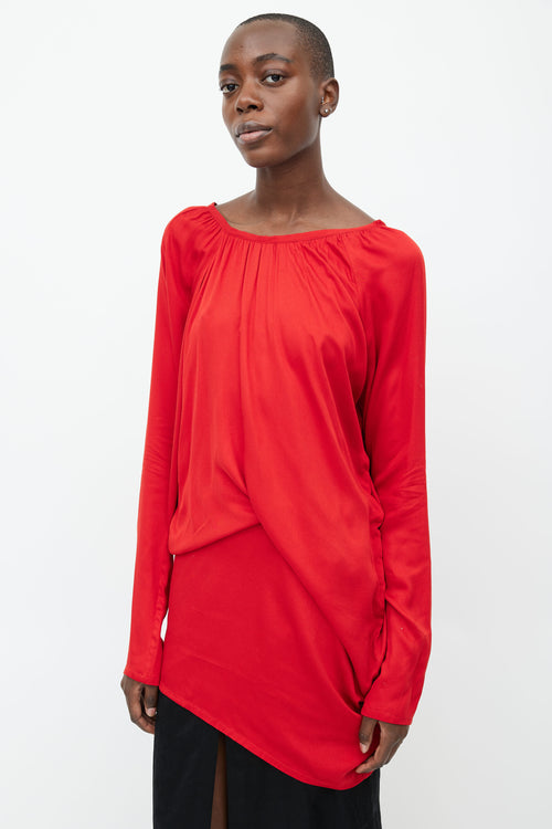 Ann Demeulemeester Red Gathered Long Sleeve Top