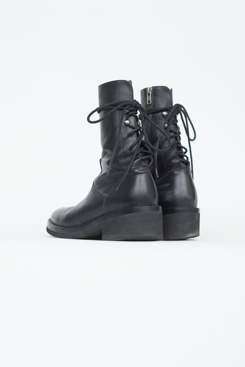 Ann Demeulemeester Black Leather Back Lace-Up Boot