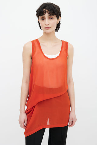 Ann Demeulemeester Orange Sheer Asymmetrical Sleeveless Tunic