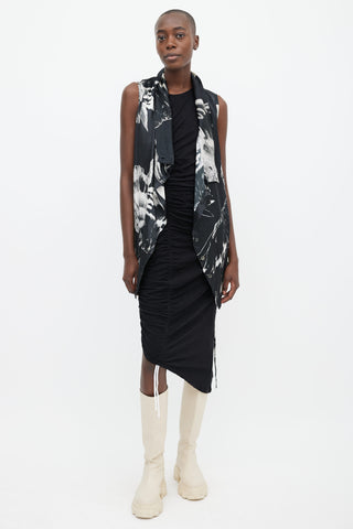 Ann Demeulemeester Spring 2010 Black & White Print Silk Asymmetrical Top