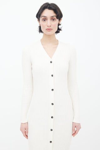 Anna Quan White Ribbed Knit Sweater Dress