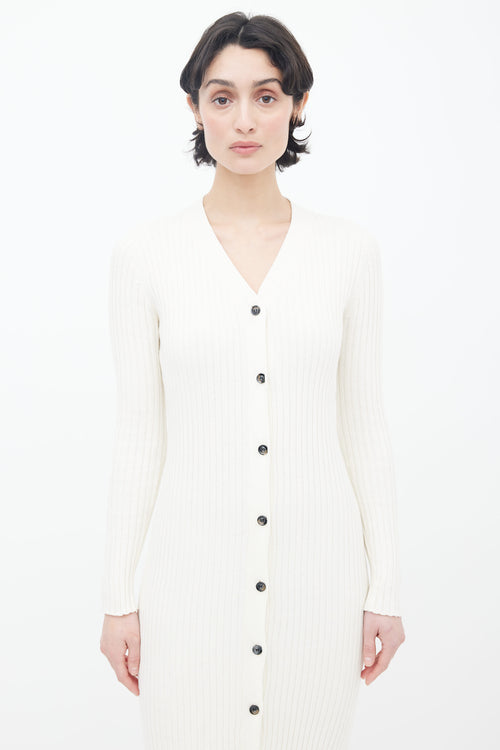 Anna Quan White Ribbed Knit Sweater Dress