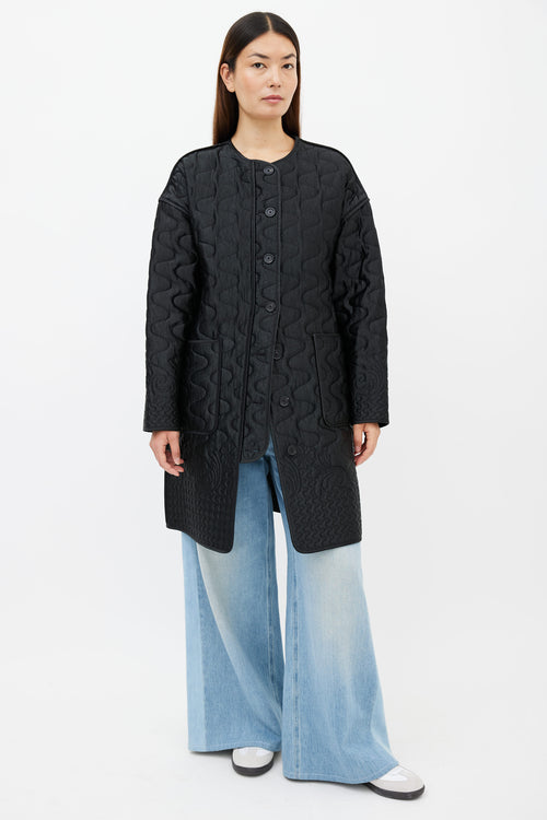 Aritzia Black Quilted Wave Belted Coat