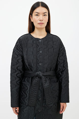 Aritzia Black Quilted Wave Belted Coat
