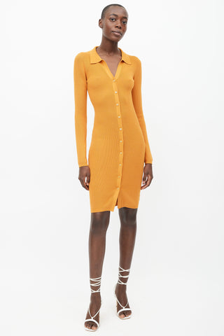 Aritzia Orange Ribbed Knit Button-Up Dress
