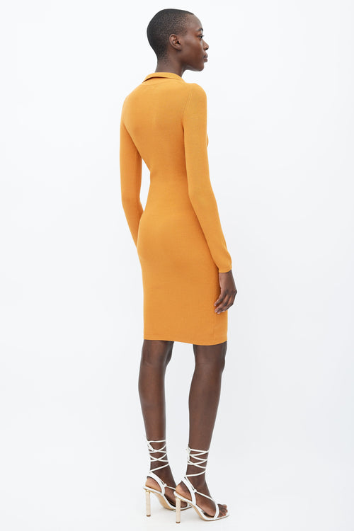 Aritzia Orange Ribbed Knit Button-Up Dress
