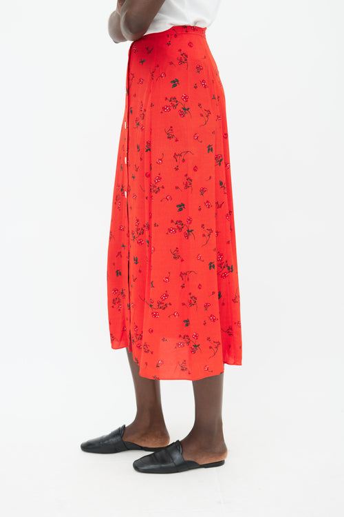 Aritzia Red Printed Floral Button Skirt