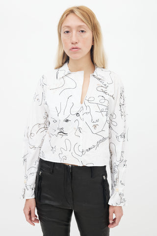 Aritzia White Abstract Embroidered Top
