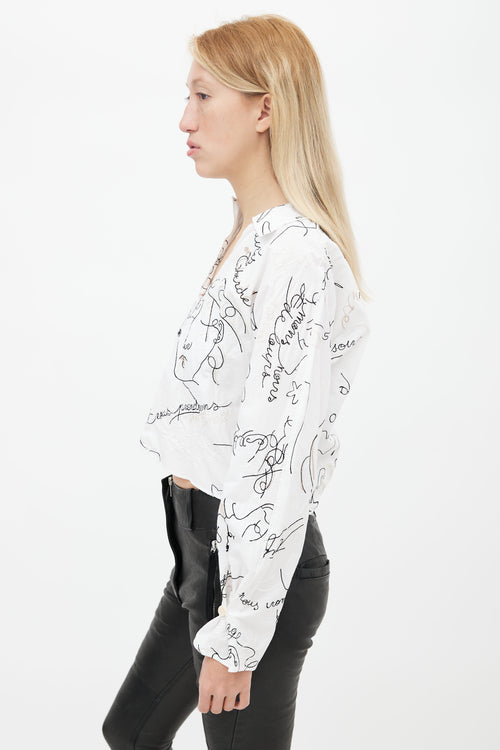 Aritzia White Abstract Embroidered Top