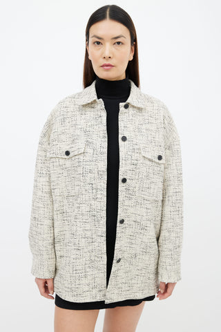Aritzia White & Black Joan Tweed Shirt Jacket