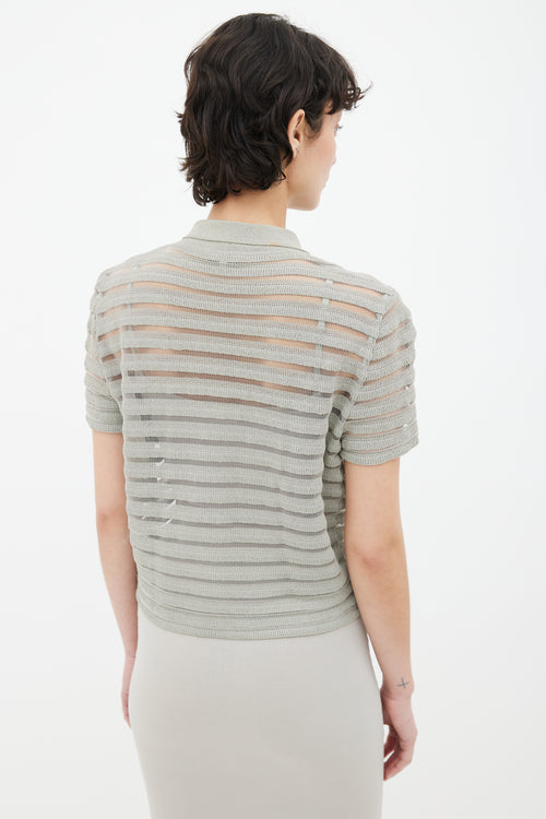 Armani Greige Semi Sheer Striped Knit Shirt
