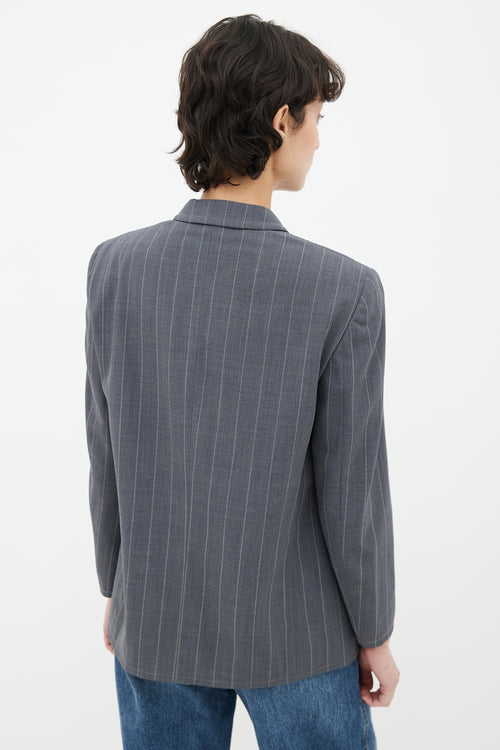 Armani Grey Wool White Pinstripe Blazer