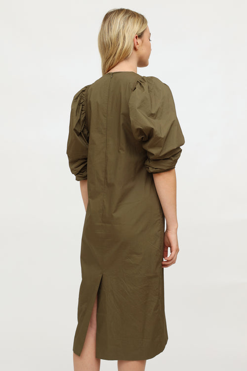 Birgitte Herskind Green Cotton Puff Sleeve Dress