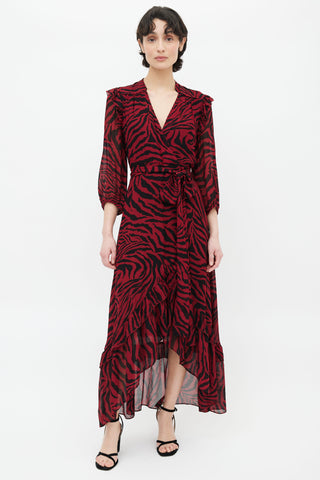Ba&sh Red & Black Printed Pattern Wrap Dress