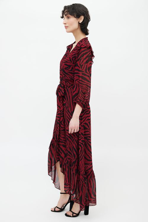Ba&sh Red & Black Printed Pattern Wrap Dress