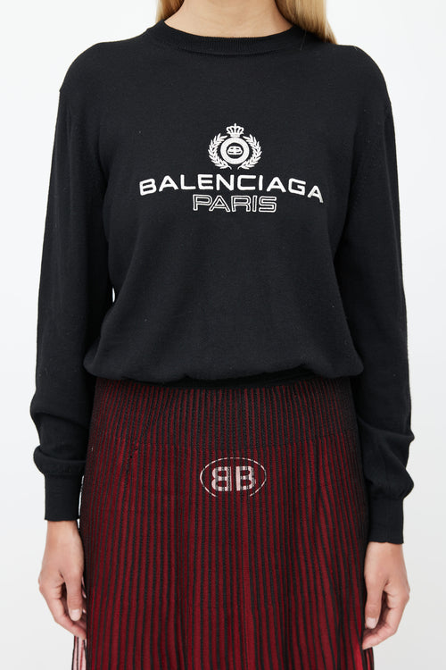 Balenciaga Black & Silver Embroidered Logo Sweater