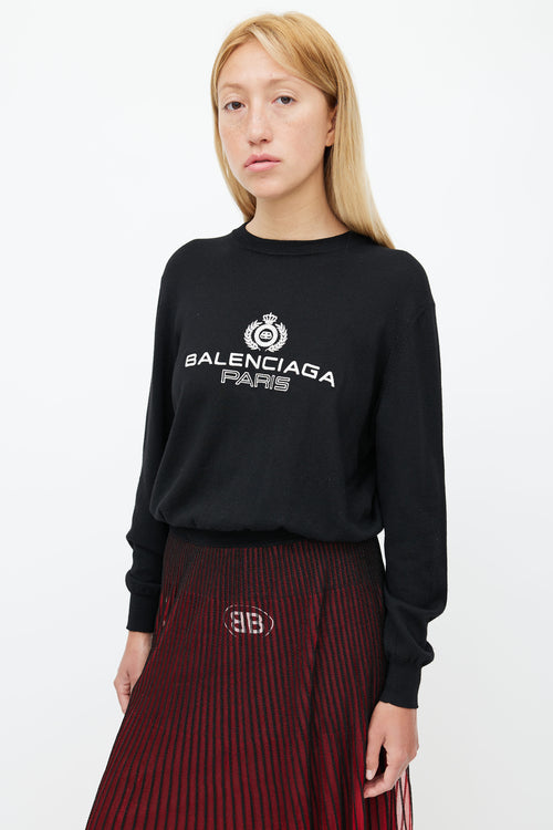 Balenciaga Black & Silver Embroidered Logo Sweater
