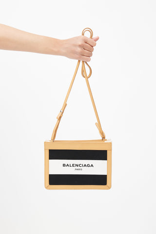 Balenciaga Black & White Stripe Pochette Shoulder Bag