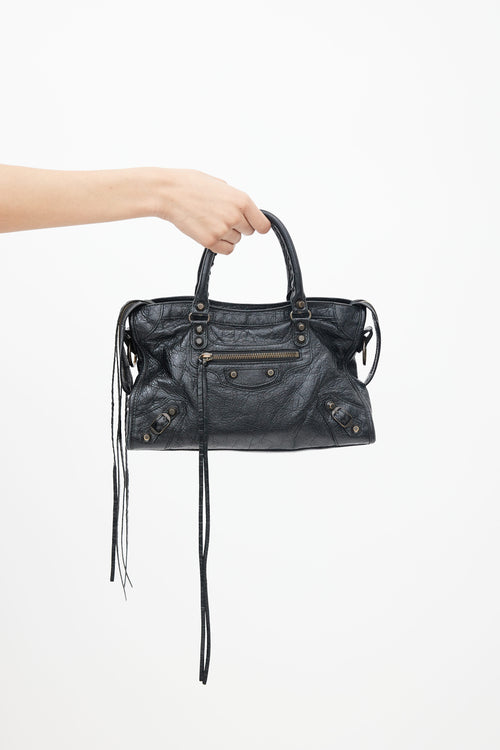 Balenciaga Black Crinkled Leather City Shoulder Bag