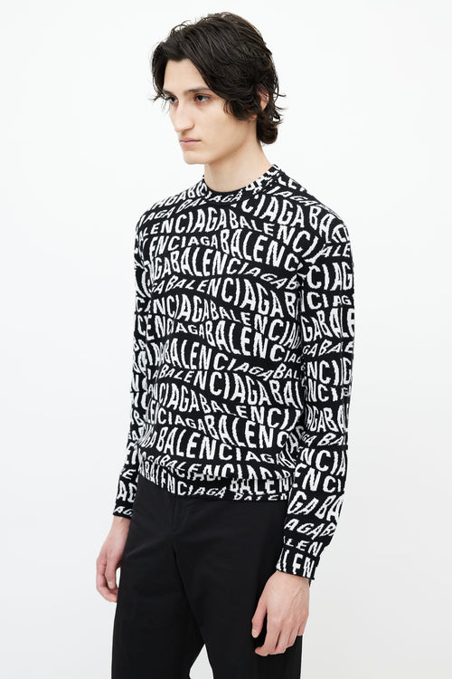 Balenciaga Black & White Logo Intarsia Sweater