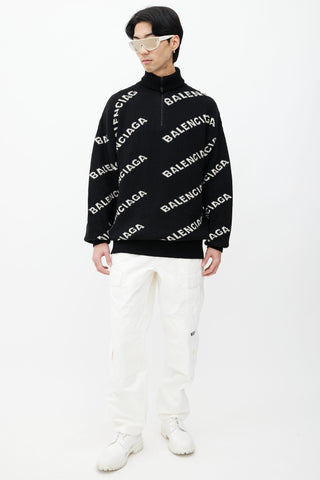 Balenciaga Black & White Logo Intarsia Sweater