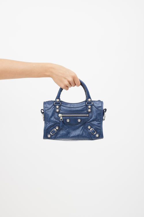 Balenciaga Blue Crinkled Leather Mini City Bag