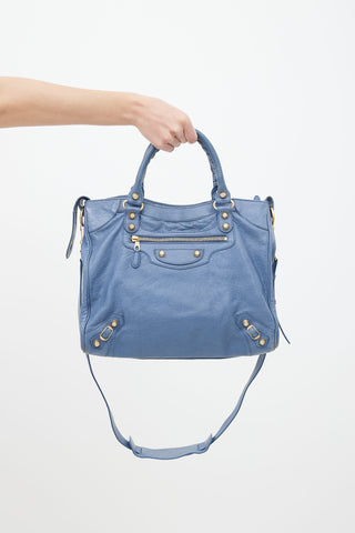 Balenciaga Blue Leather & Gold-Tone City Shoulder Bag