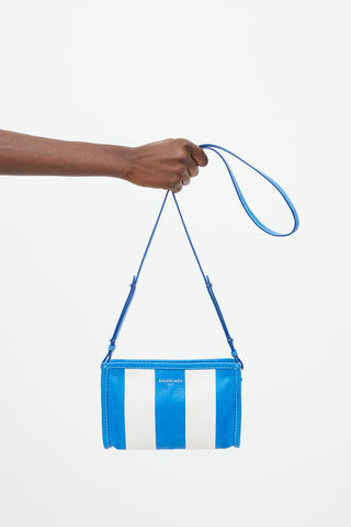 Balenciaga Blue & White Stripe Bazar Shoulder Bag