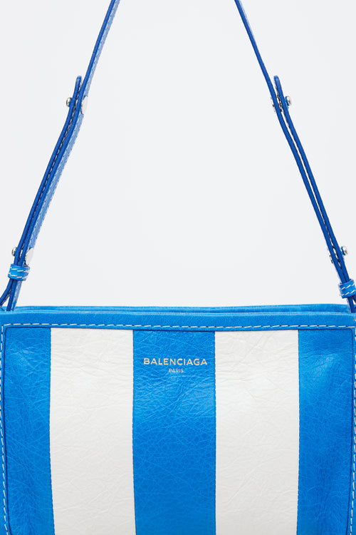 Balenciaga Blue & White Stripe Bazar Shoulder Bag