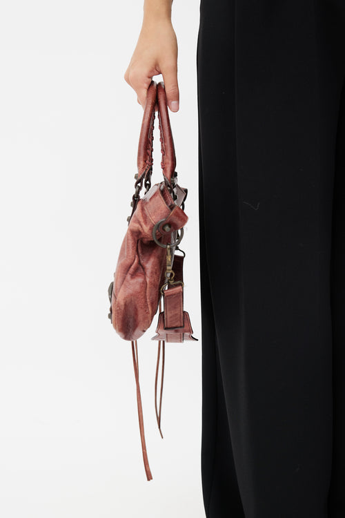 Balenciaga Burgundy Crinkled Leather City Bag