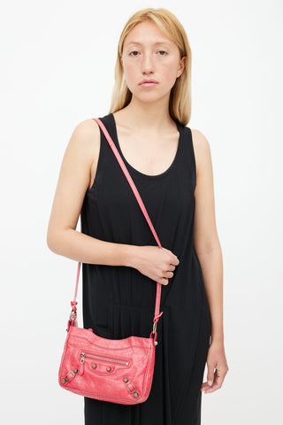 Balenciaga Pink Leather Mini City Shoulder Bag