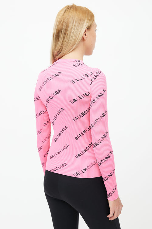 Balenciaga Pink Ribbed Knit Logo Sweater