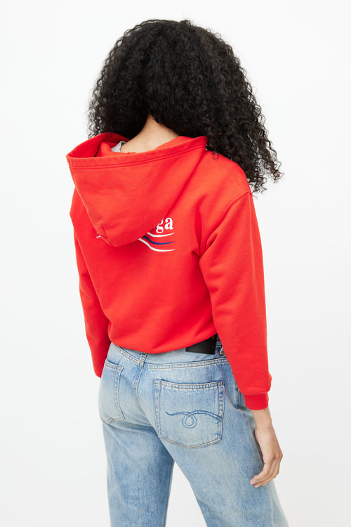 Balenciaga Red Embroidered Logo Shrunk Zip Hoodie