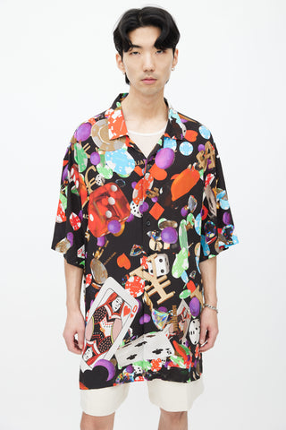 Balenciaga SS 2019 Black & Multi Casino Print Shirt
