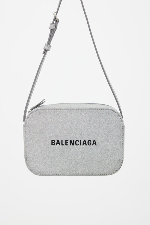 Balenciaga Silver Everyday Xs Glitter Logo Camera Bag