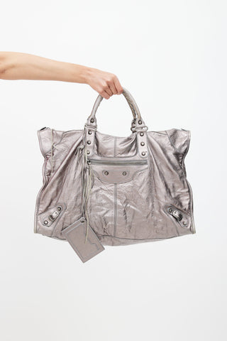 Balenciaga Silver Leather XL City Tote Bag