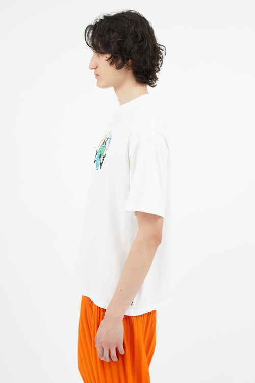 Balenciaga White & Multicolour Globe Print T-Shirt
