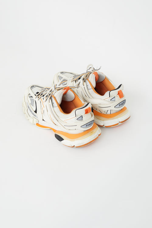 Balenciaga White & Orange Leather Track Sneaker