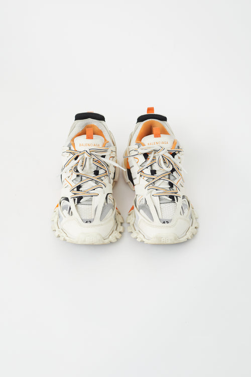 Balenciaga White & Orange Leather Track Sneaker