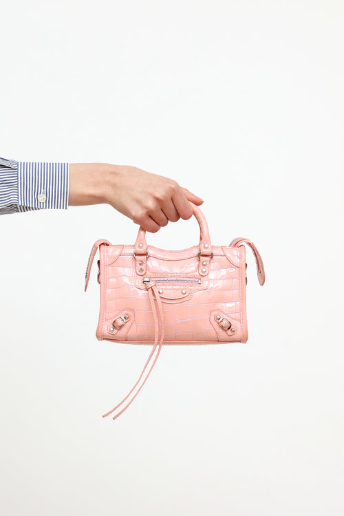 Balenciaga Pink Patent Embossed Nano City Bag