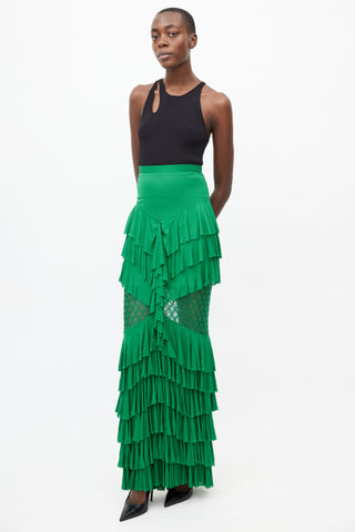 Balmain 2017 Green Ruffled Tiered Skirt