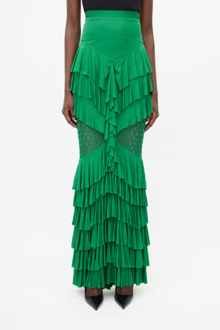 Balmain 2018 Green Ruffled Tiered Skirt
