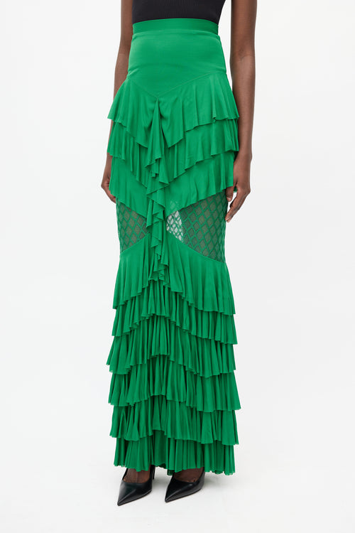 Balmain 2019 Green Ruffled Tiered Skirt