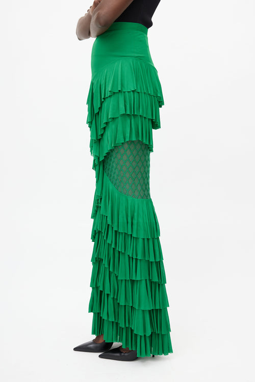 Balmain 2020 Green Ruffled Tiered Skirt