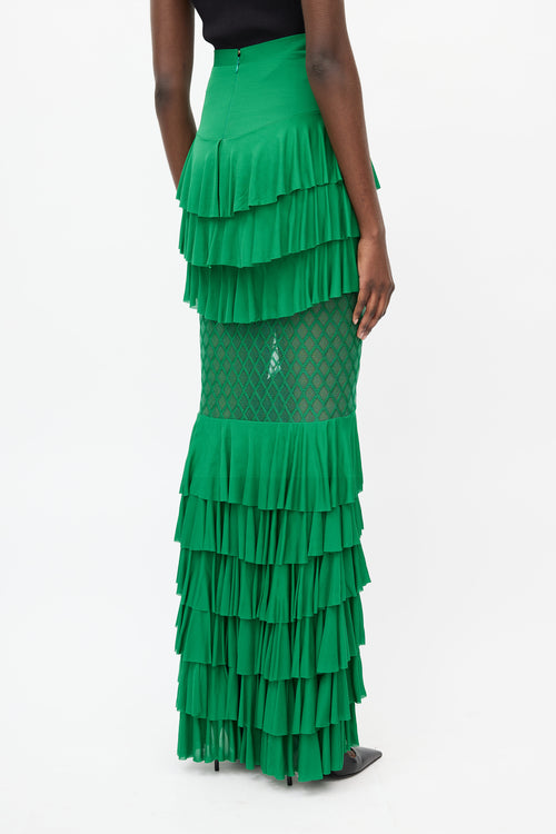 Balmain 2021 Green Ruffled Tiered Skirt