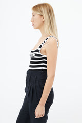 Balmain Black & White Stripe Logo Bodysuit