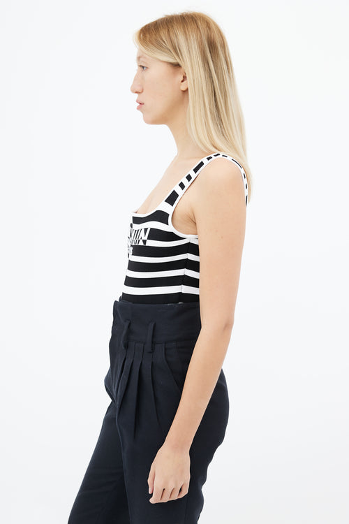 Balmain Black & White Stripe Logo Bodysuit